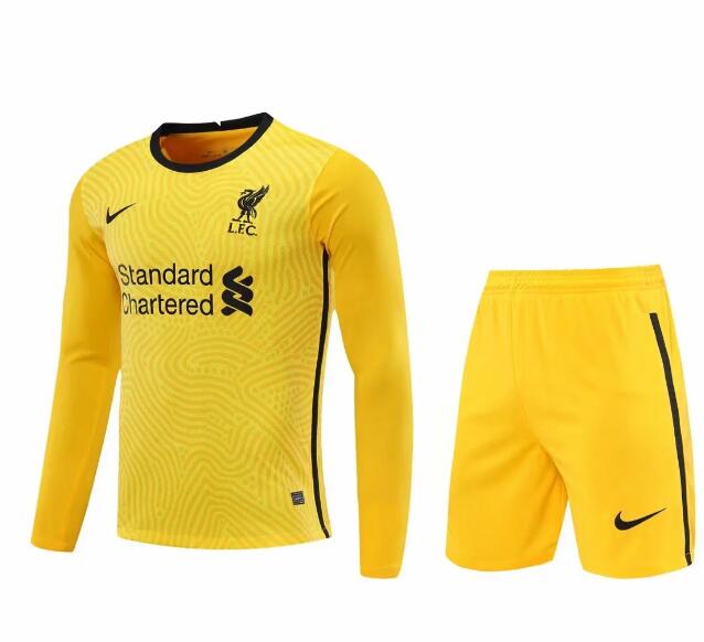 Liverpool Long Sleeve Goalkeeper Yellow Soccer Kits (Shirt+Shorts) 2020/21